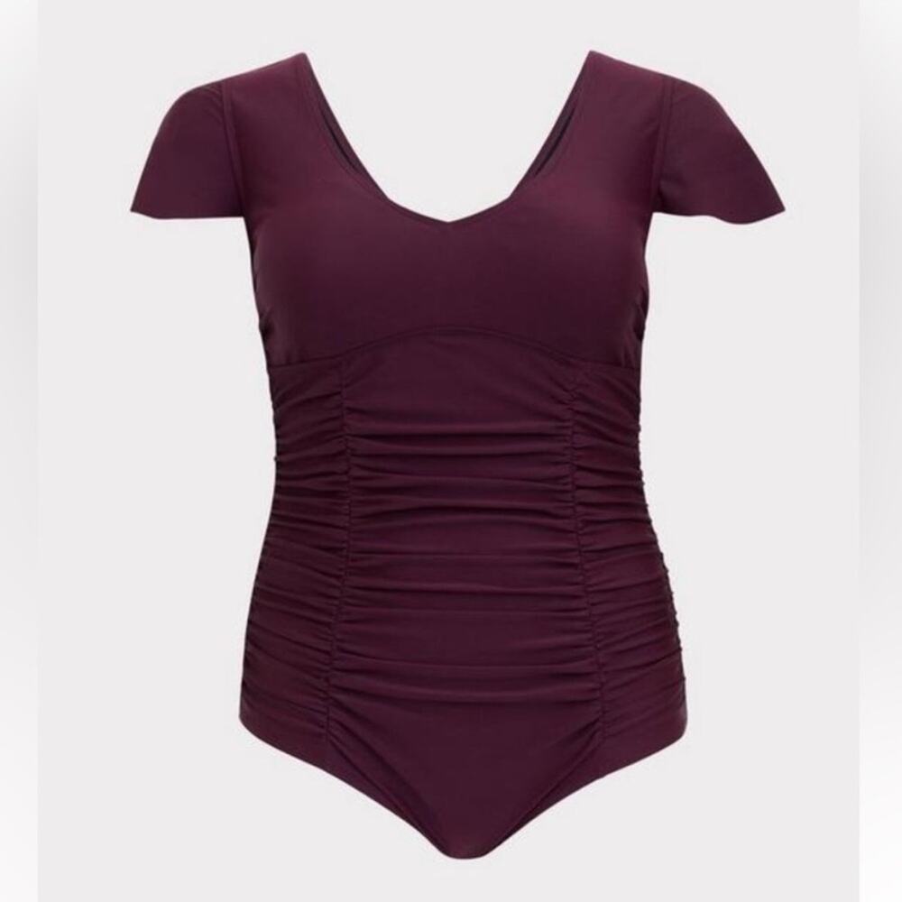Torrid One Piece Wireless Flutter Sleeve Swimsuit Size 2X Grape Slimming Modest - Picture 9 of 10
